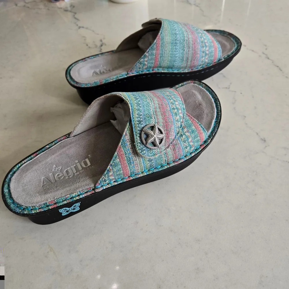 Women's Alegria Kylee Starfish Seascape Leather Slide Sandals Size 37